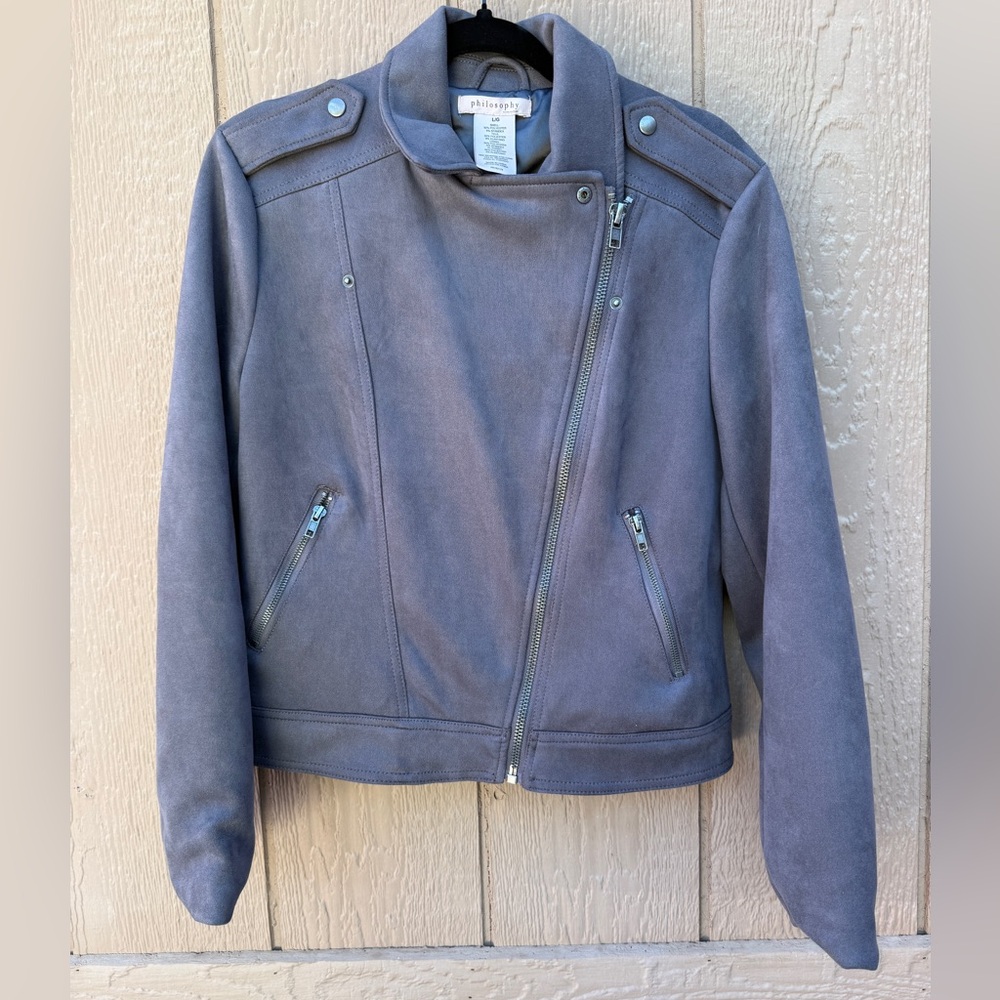 Philosophy Asymmetrical Suede Jacket in Slate Blue Size L